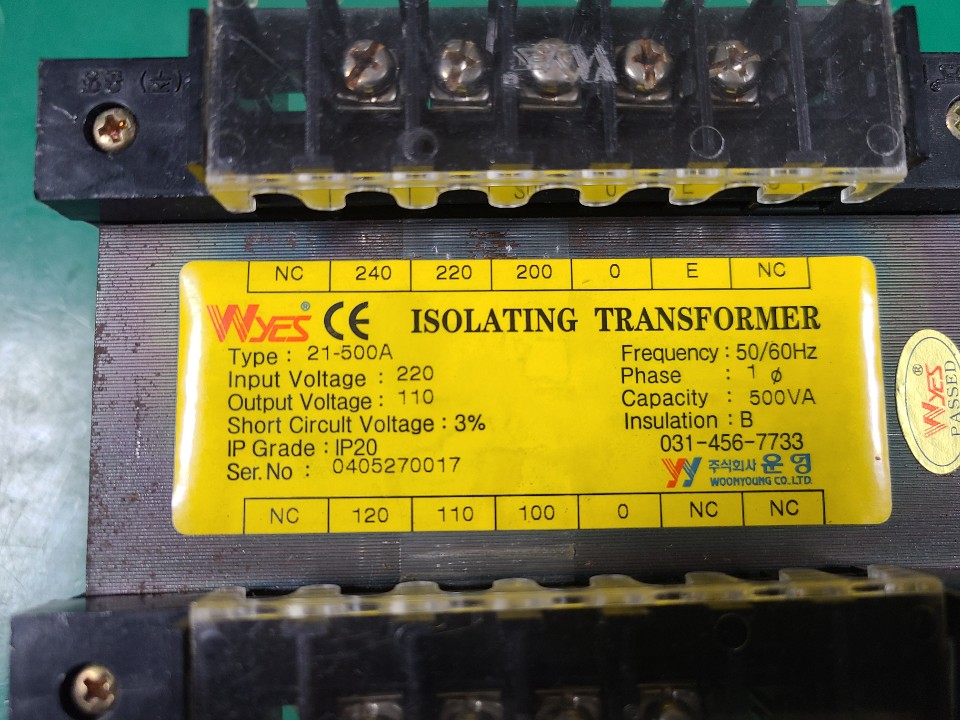 WYES ISOLATING TRANSFORMER 21-500A (중고) 운영 트랜스포머