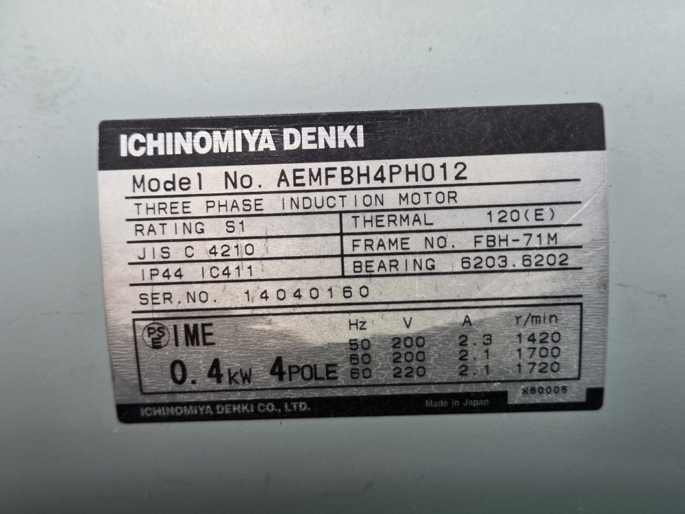 ICHINOMIYA DENKI INDUCTION MOTOR AEMFBH4PH012 (중고)