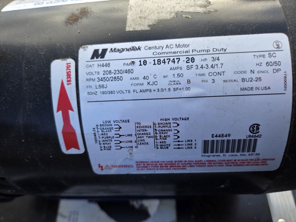 PUMP MOTOR HP75CN-550-06111-75-36-3D7(중고) PRICE PUMP